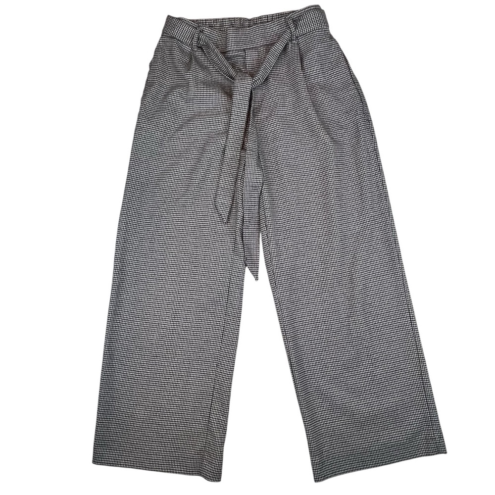 Zara Cropped Pants in Black & Gray Plaid / Houndstooth, High Waisted with Belt